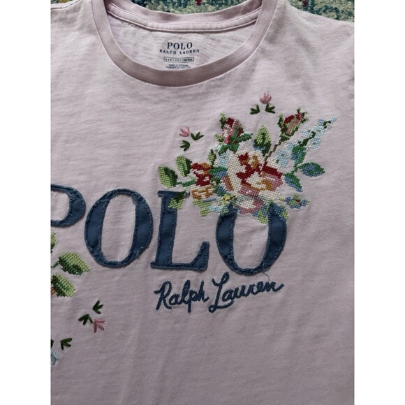 Polo Ralph Lauren Floral Embroidered Patchwork Pink Short Sleeve Tshirt Size S - Picture 5 of 8